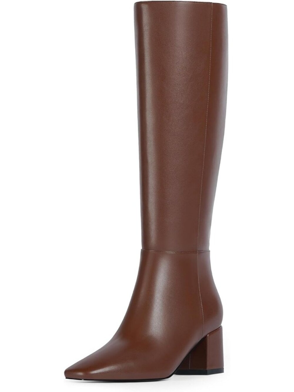 Women's Brown Knee High Boots Chunky Heel Square Toe Tall Long Block Heel Boots